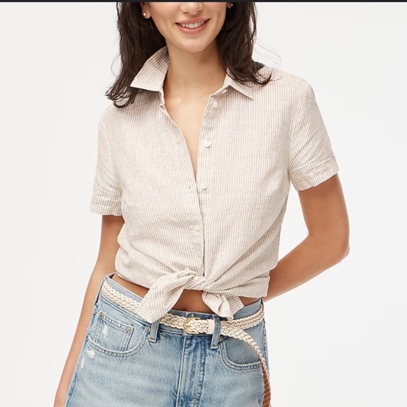 J. Crew Factory Tops - 🏷️NWT J. Crew Factory Striped short-sleeve linen-blend button-up shirt SZ S